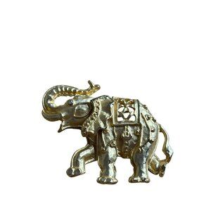 Goldtone Elephant Brooch Trunk Up Lucky Boho Retro 2.25 inches